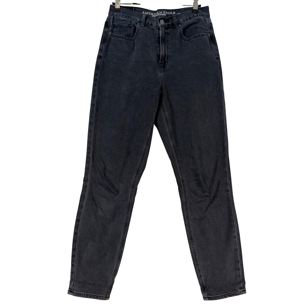 American Eagle Womens Mom Jean Washed Black High Rise Tapered Denim •2• Y2K Edgy